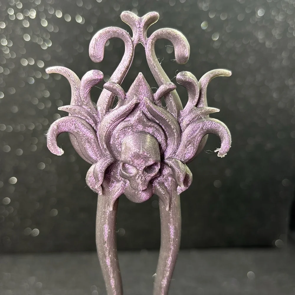 💀✨ Goth‎ Skull Hair Pin✨💀 Purple Color Shift Hair Accessory with Skull